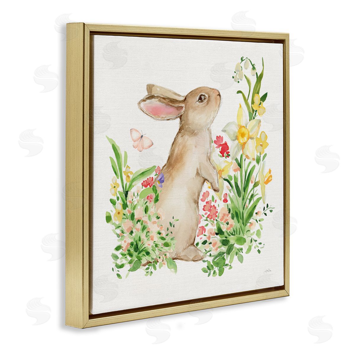 Katrina Pete Spring Celebration Rabbit Gold Floating Frame Canvas Art Print