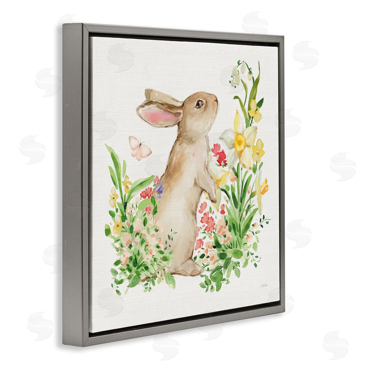 Katrina Pete Spring Celebration Rabbit Gray Floating Frame Canvas Art Print