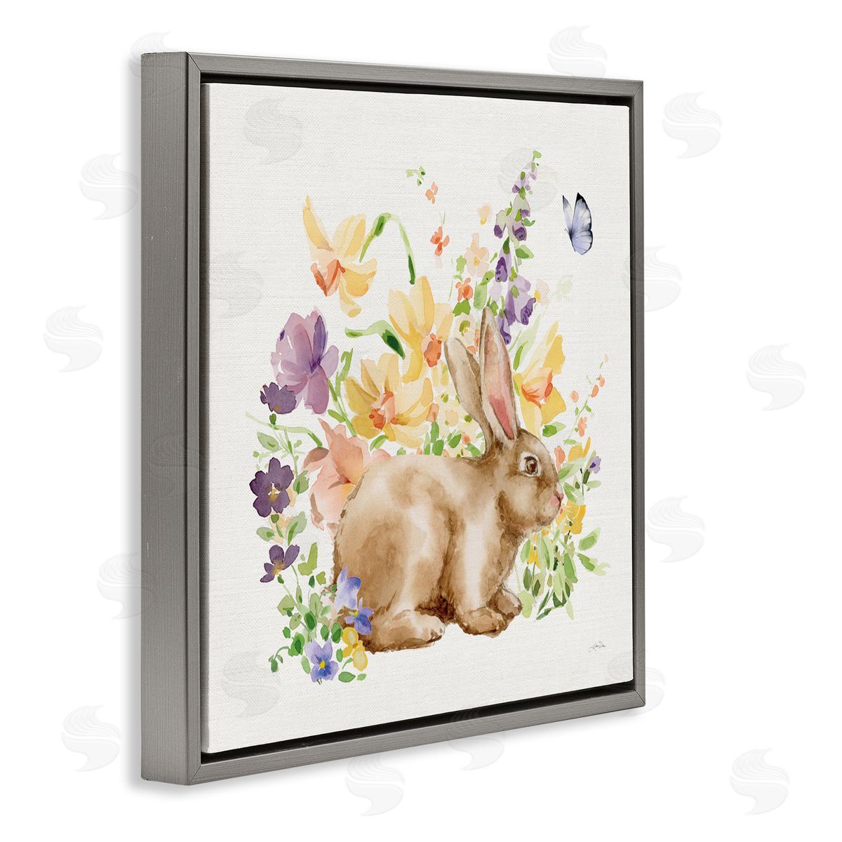 Katrina Pete Spring Celebration Bunny Gray Floating Frame Canvas Art Print