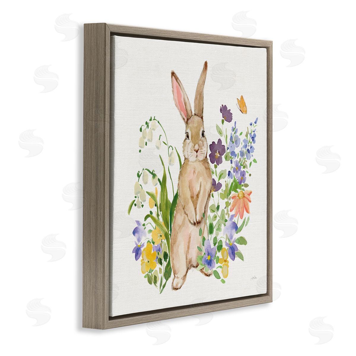 Katrina Pete Spring Bunny Standing Brown Floating Frame Canvas Art Print