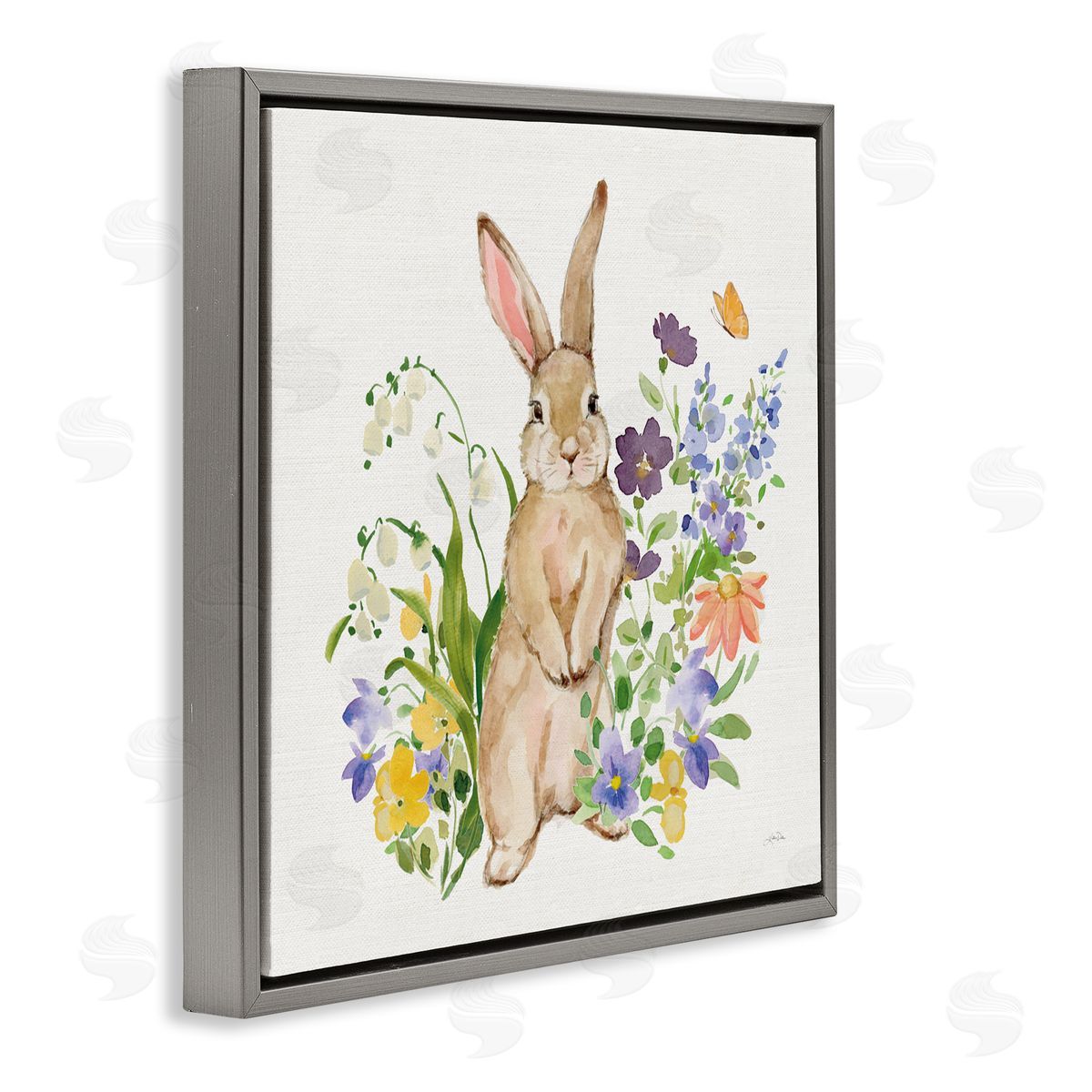 Katrina Pete Spring Bunny Standing Gray Floating Frame Canvas Art Print