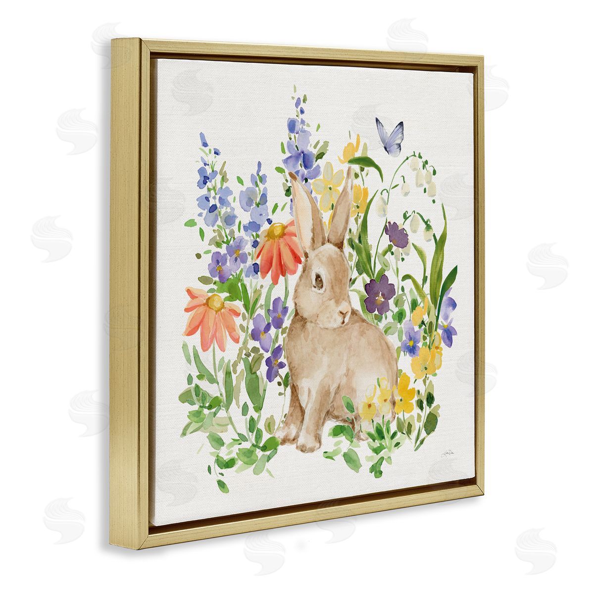 Katrina Pete Celebrate Spring Bunny Gold Floating Frame Canvas Art Print