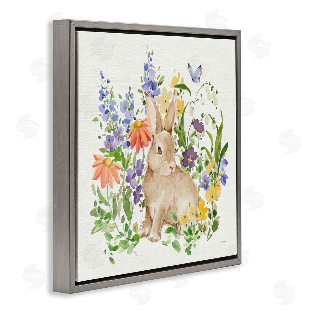 Katrina Pete Celebrate Spring Bunny Gray Floating Frame Canvas Art Print