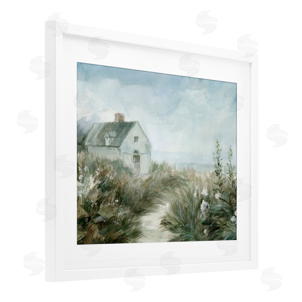 Danhui Nai Windswept Cottage by Sea White Framed Print Under Glass Art