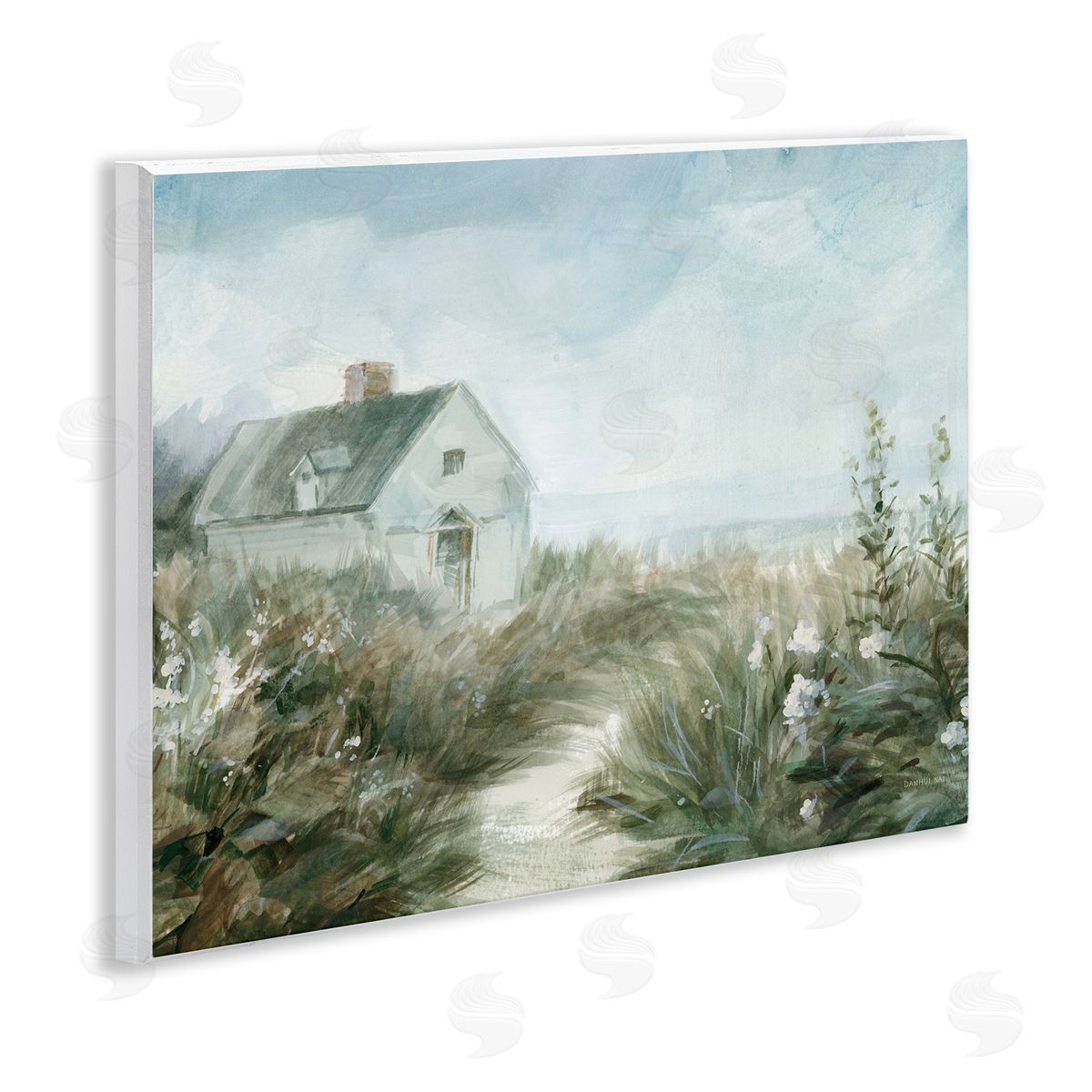 Danhui Nai Windswept Cottage by Sea Wall Plaque Art Print