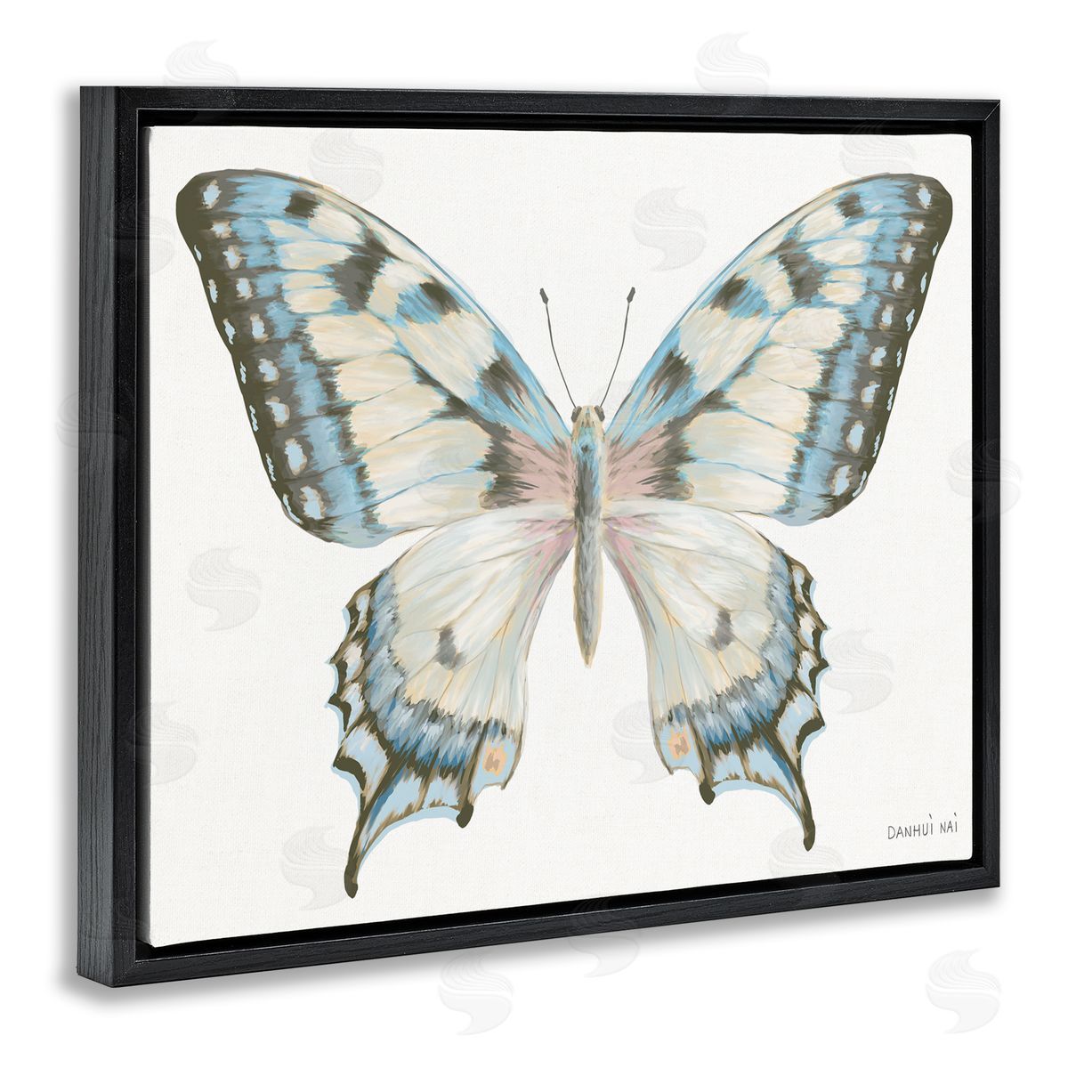 Danhui Nai Blue Brown Accent Butterfly Black Floating Frame Canvas Wall Art Print