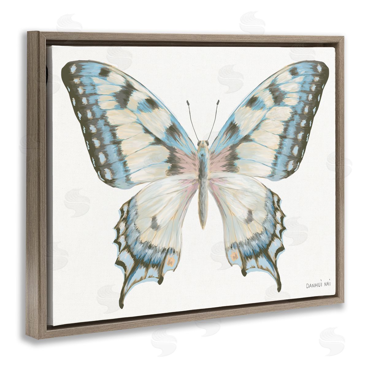 Danhui Nai Blue Brown Accent Butterfly Brown Floating Frame Canvas Art Print