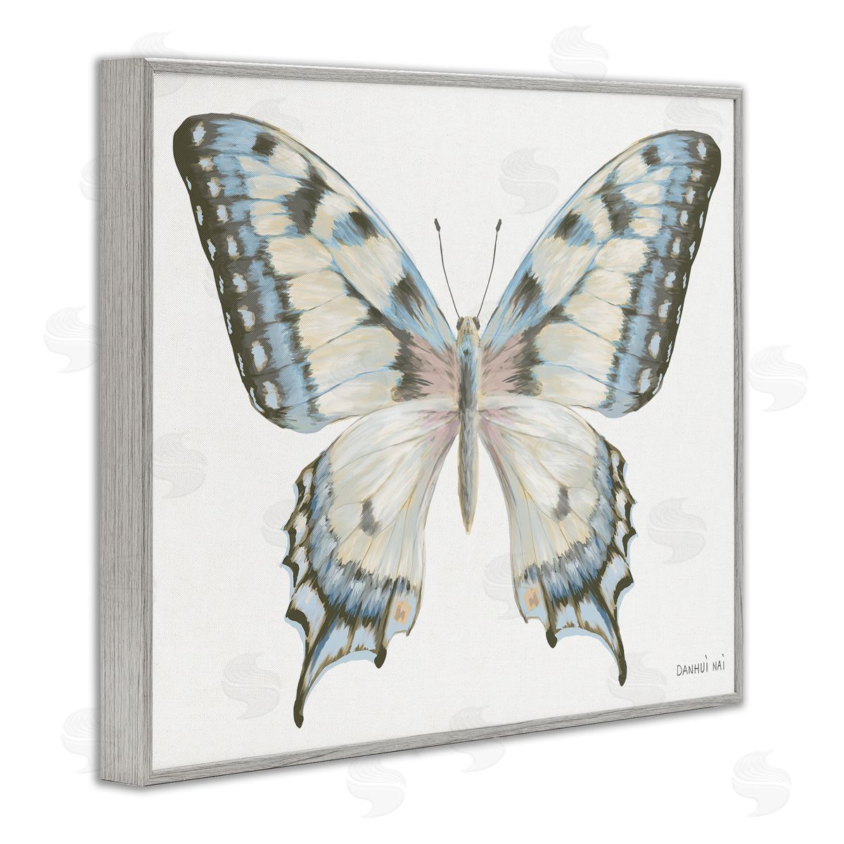 Danhui Nai Blue Brown Accent Butterfly Gray Framed Giclee Art Print