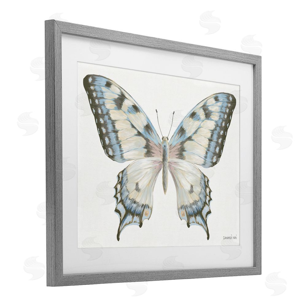 Danhui Nai Blue Brown Accent Butterfly Gray Framed Print Under Glass Art
