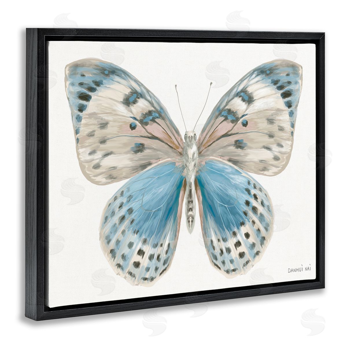 Danhui Nai Blue & White Butterfly Black Floating Frame Canvas Wall Art Print