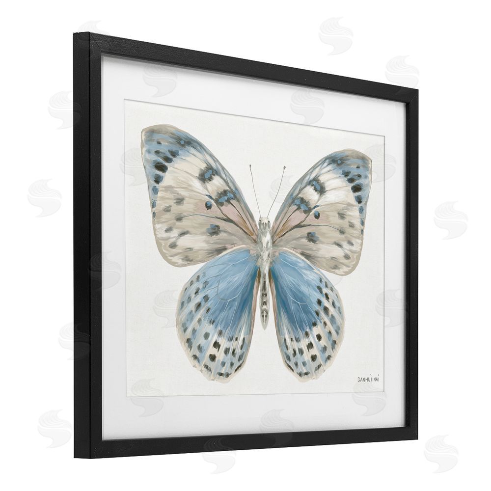 Danhui Nai Blue & White Butterfly Black Framed Print Under Glass Art