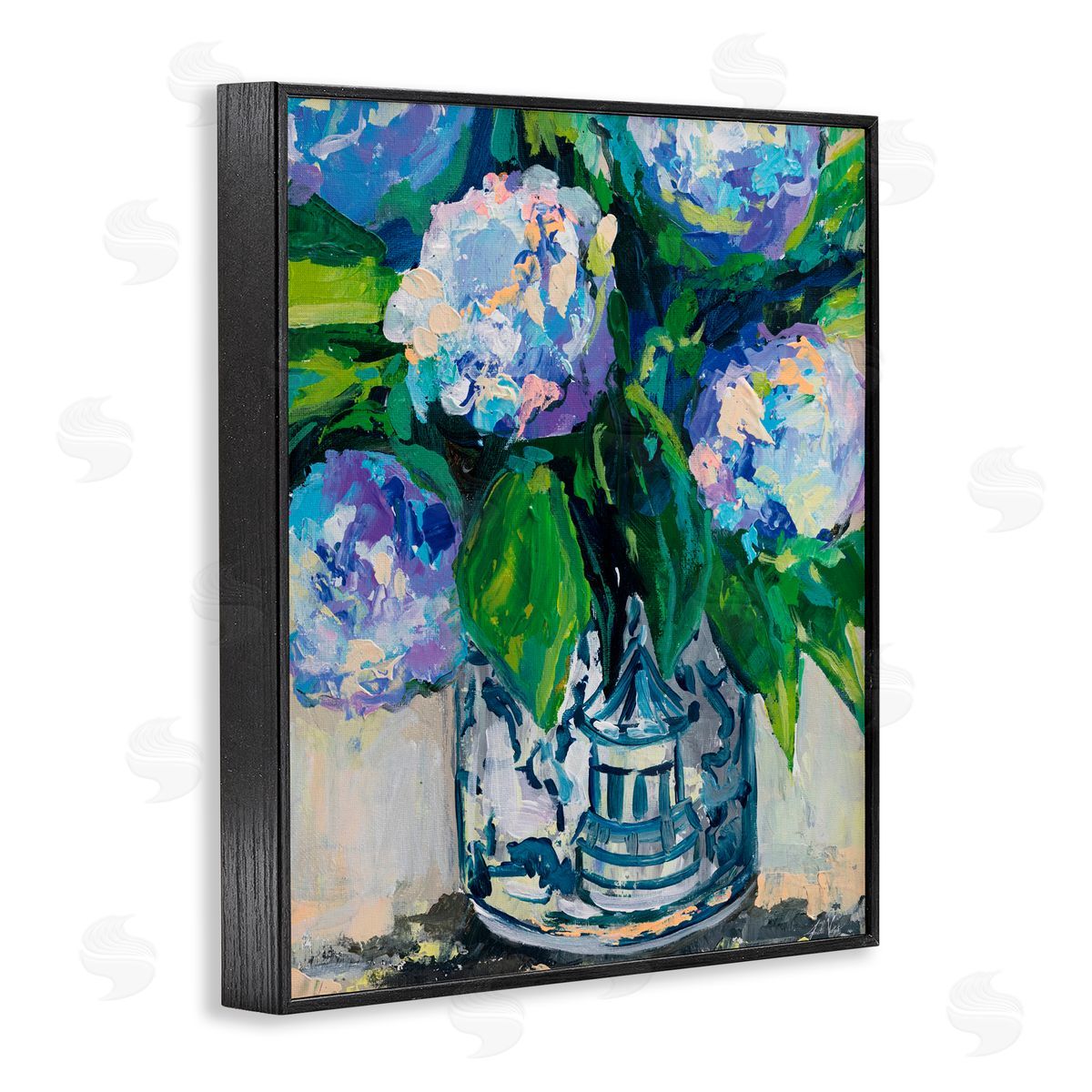 Jeanette Vertentes Blue China Hydrangeas Black Framed Giclee Art Print