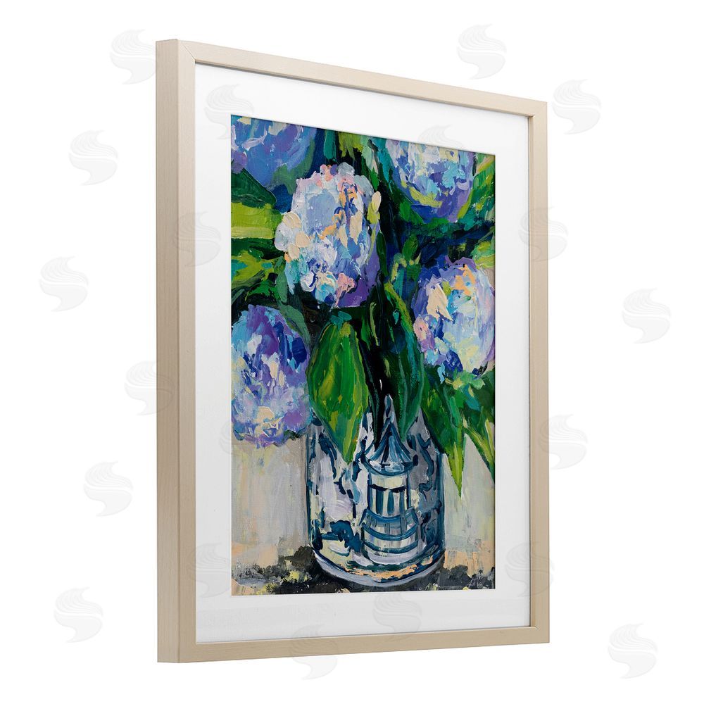 Jeanette Vertentes Blue China Hydrangeas Birch Framed Print Under Glass Art