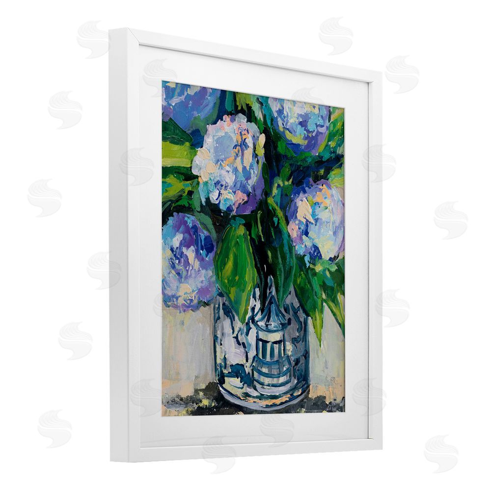 Jeanette Vertentes Blue China Hydrangeas White Framed Print Under Glass Art