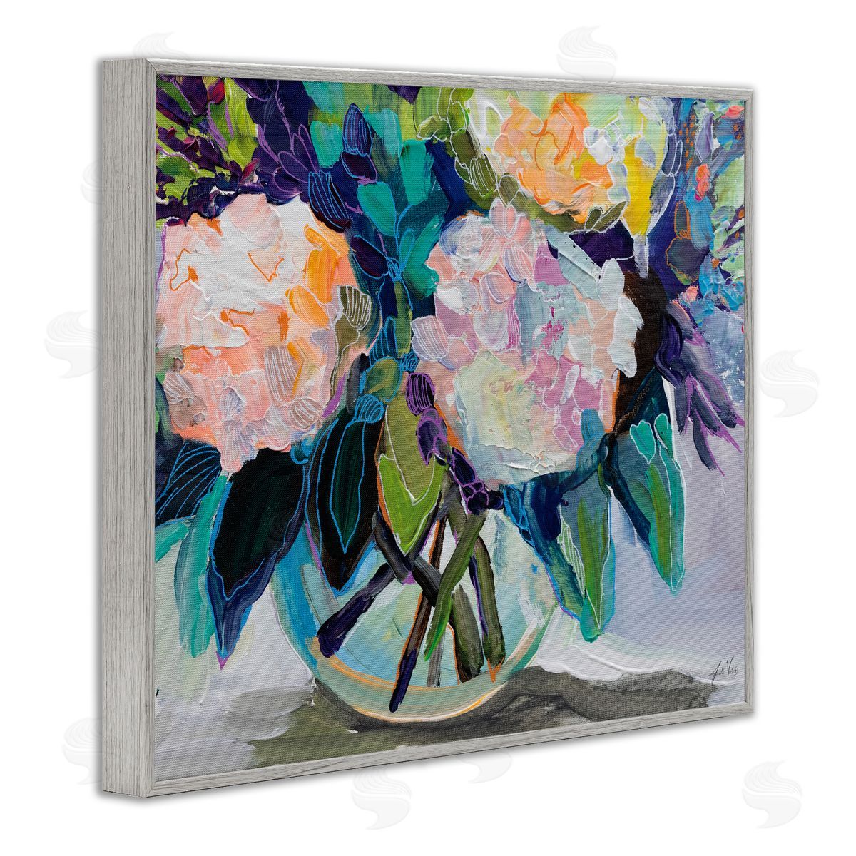 Jeanette Vertentes Late Summer Hydrangeas Gray Framed Giclee Art Print