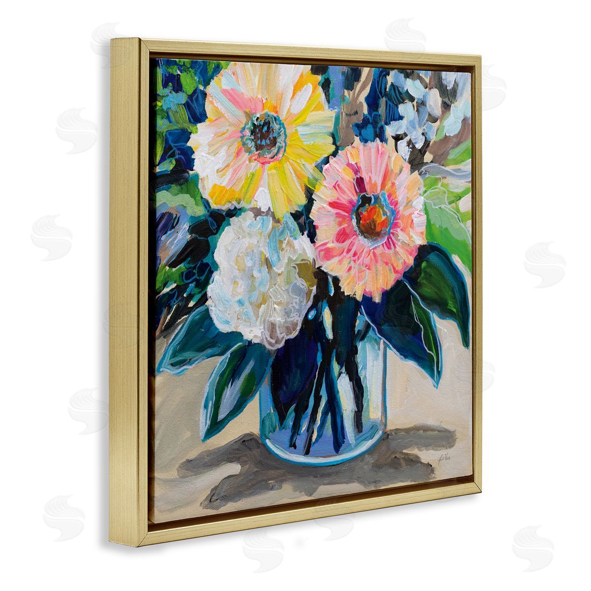 Jeanette Vertentes My Treasure Bouquet Gold Floating Frame Canvas Art Print