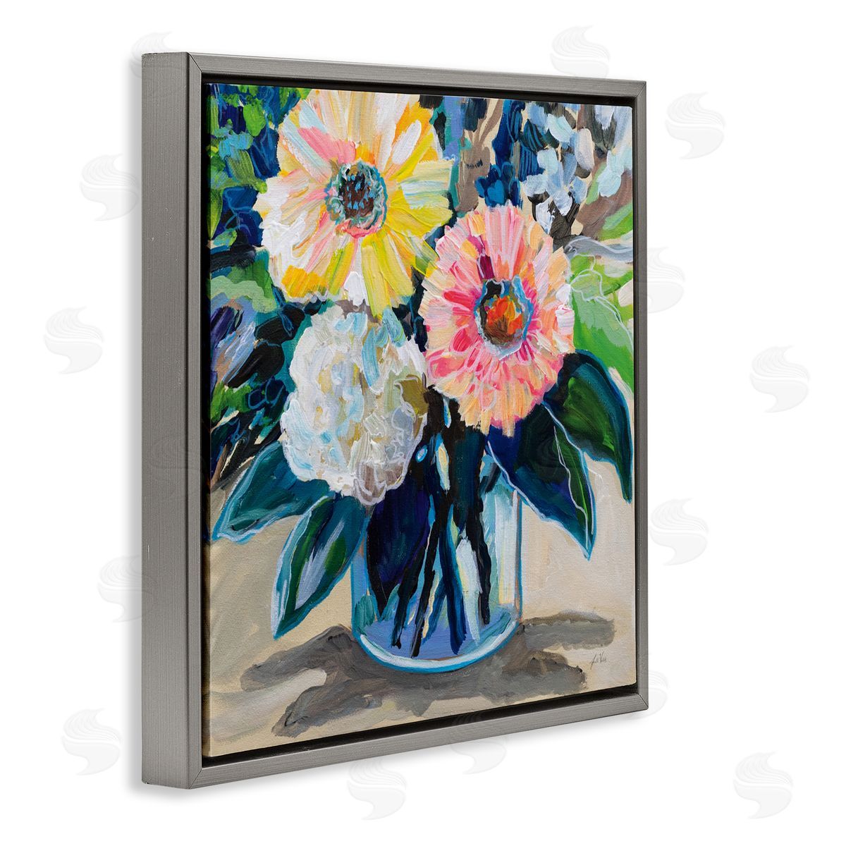 Jeanette Vertentes My Treasure Bouquet Gray Floating Frame Canvas Art Print