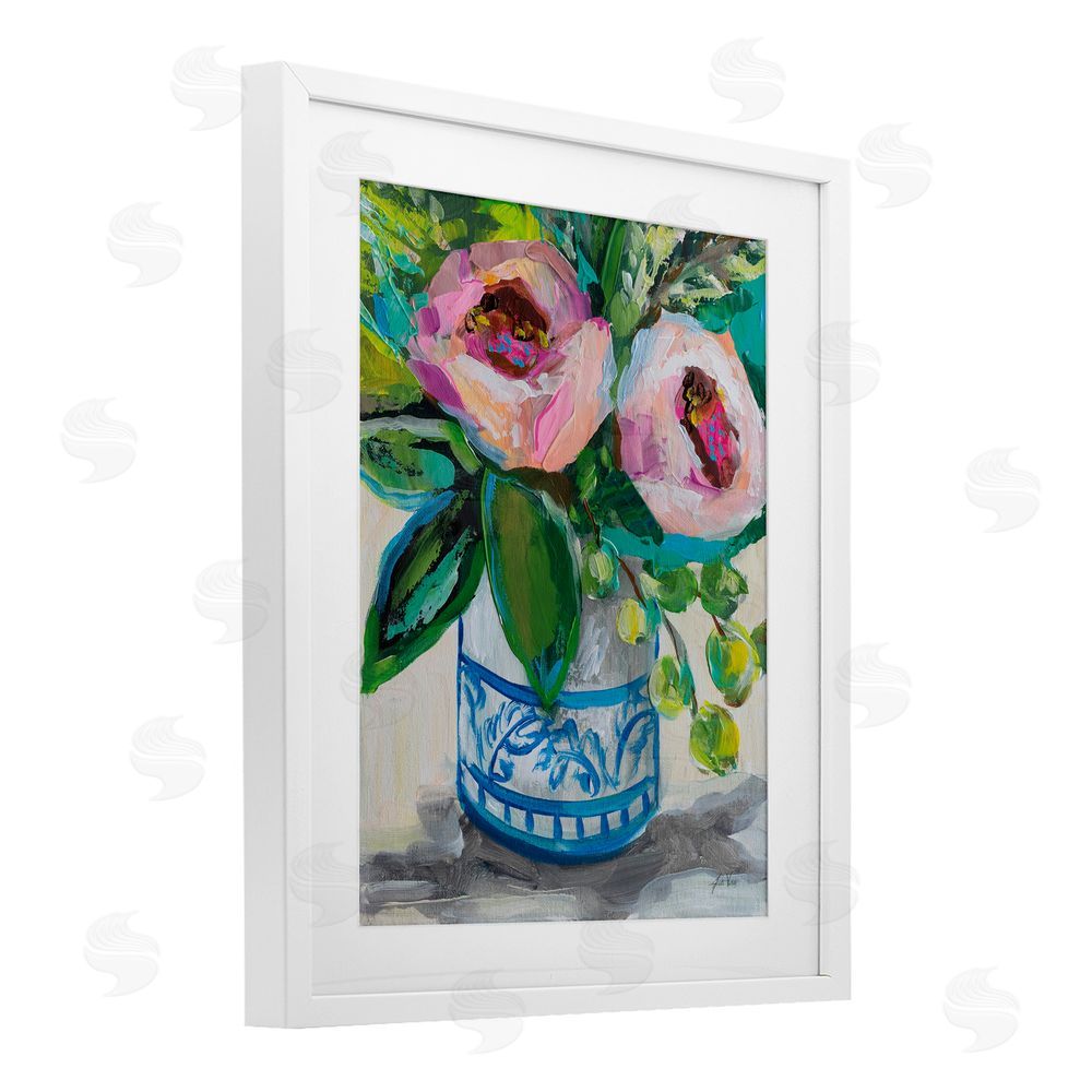 Jeanette Vertentes Charlotte's Rose Bouquet White Framed Print Under Glass Art