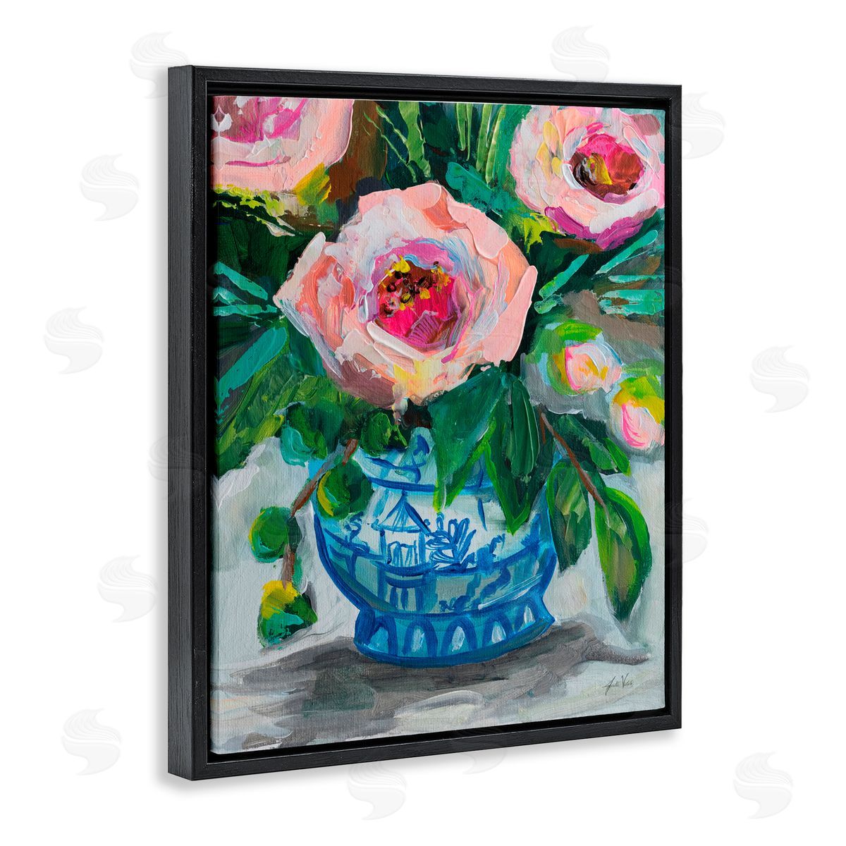 Jeanette Vertentes Feeling Rosy Bouquet Black Floating Frame Canvas Wall Art Print