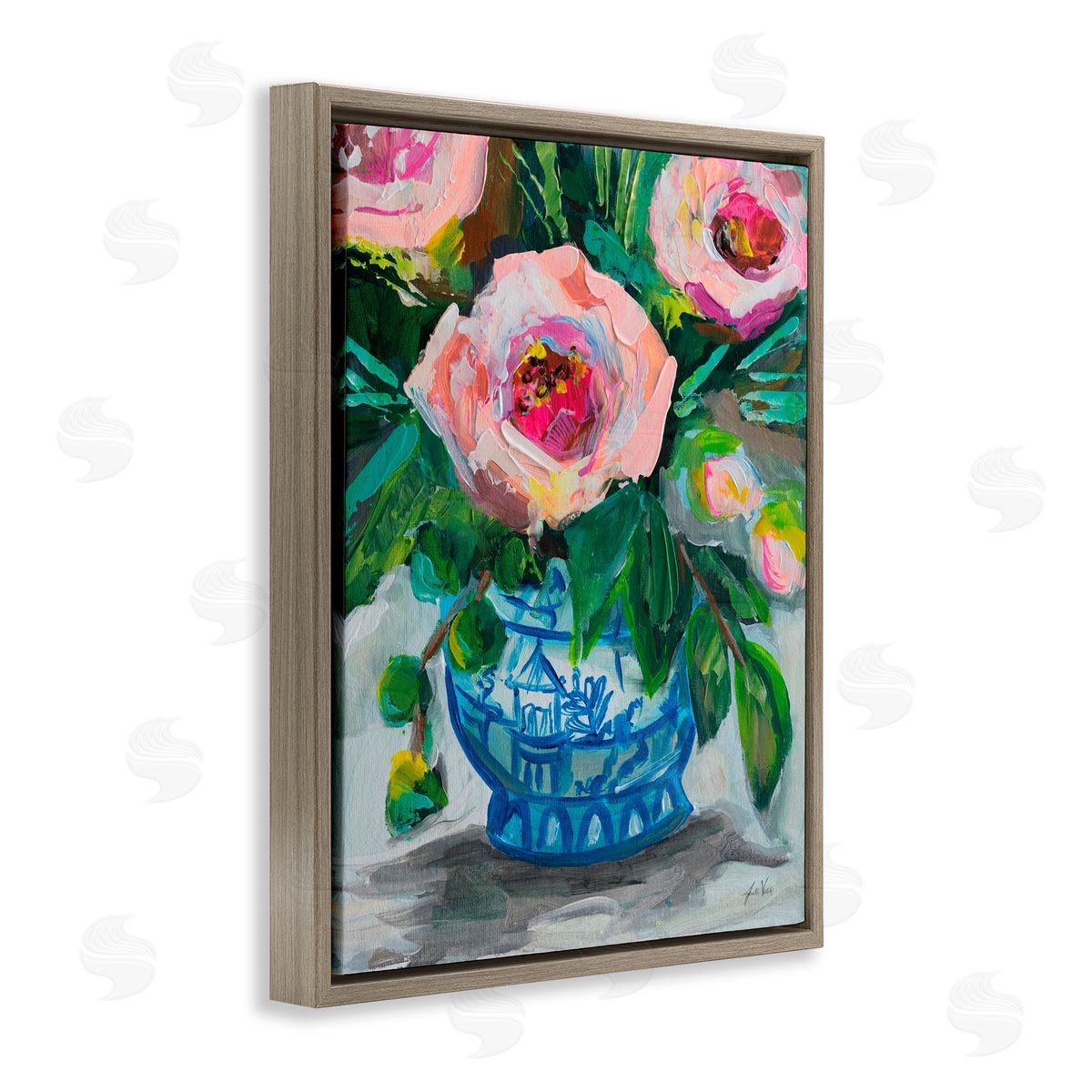 Jeanette Vertentes Feeling Rosy Bouquet Brown Floating Frame Canvas Art Print