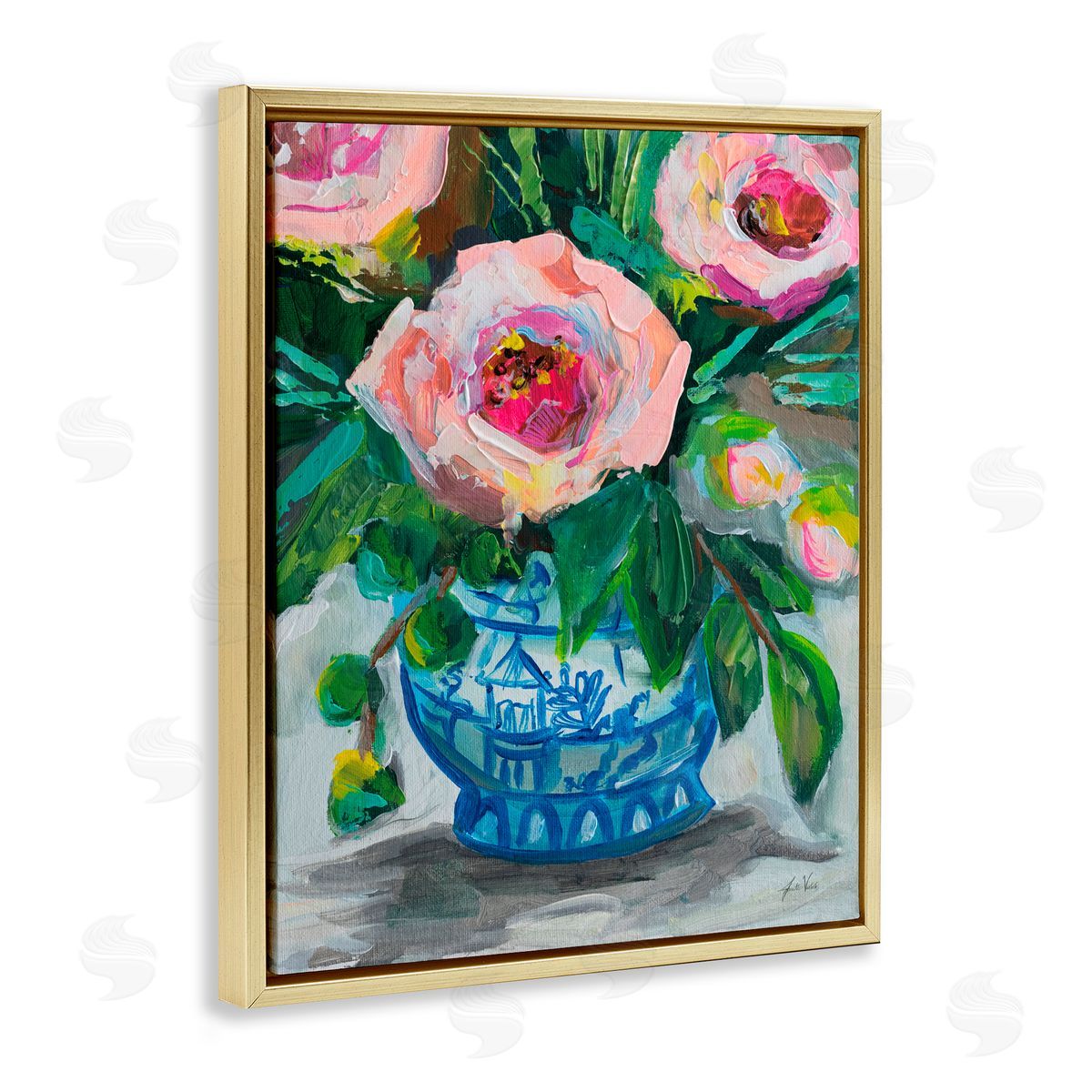 Jeanette Vertentes Feeling Rosy Bouquet Gold Floating Frame Canvas Art Print