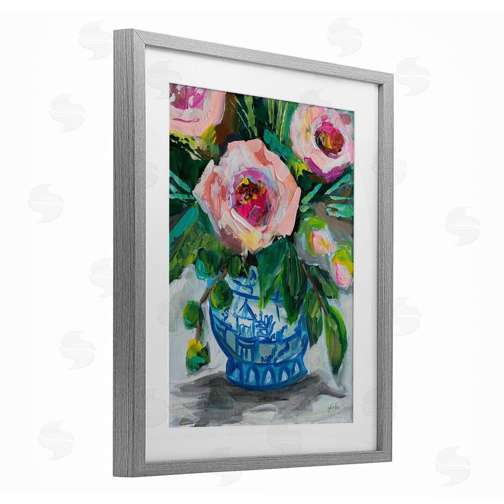 Jeanette Vertentes Feeling Rosy Bouquet Gray Framed Print Under Glass Art