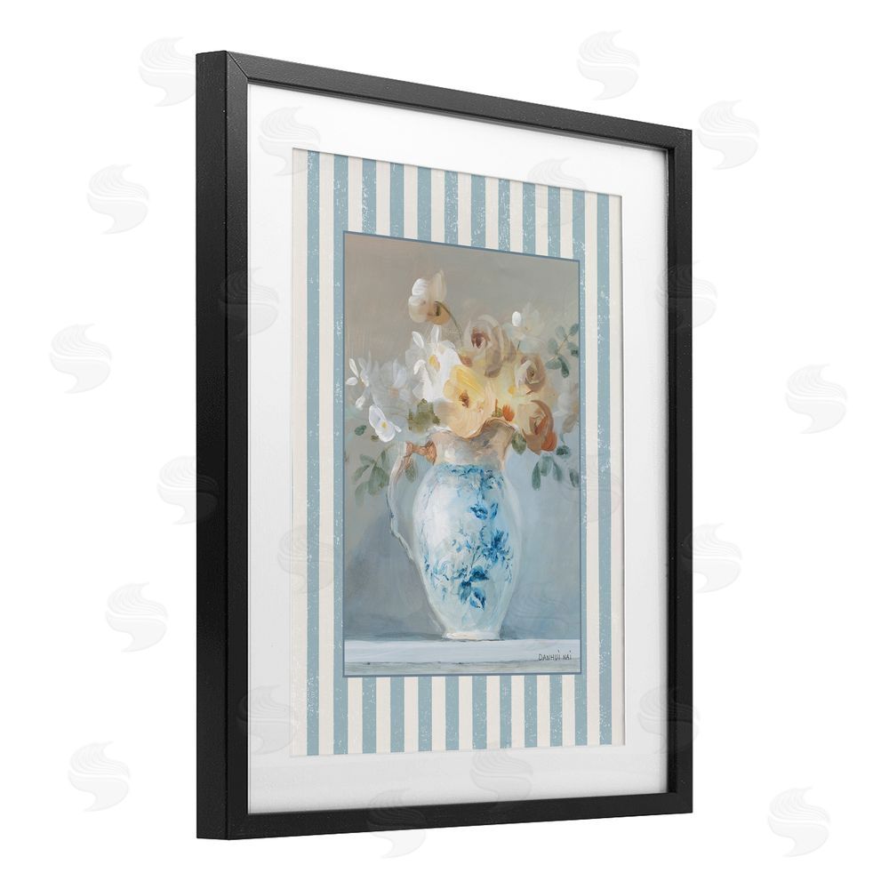 Danhui Nai Heirloom Bouquet with Stripes Black Framed Print Under Glass Art
