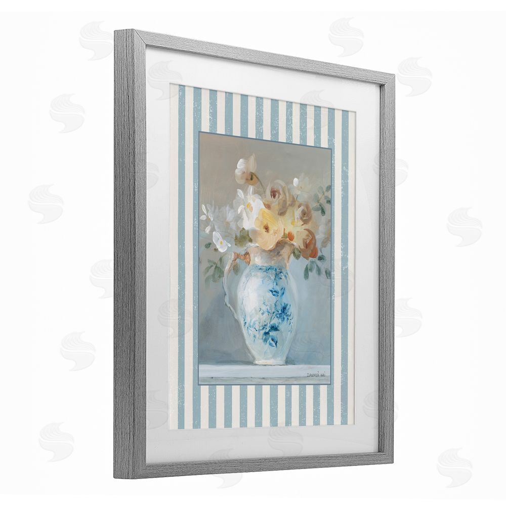 Danhui Nai Heirloom Bouquet with Stripes Gray Framed Print Under Glass Art
