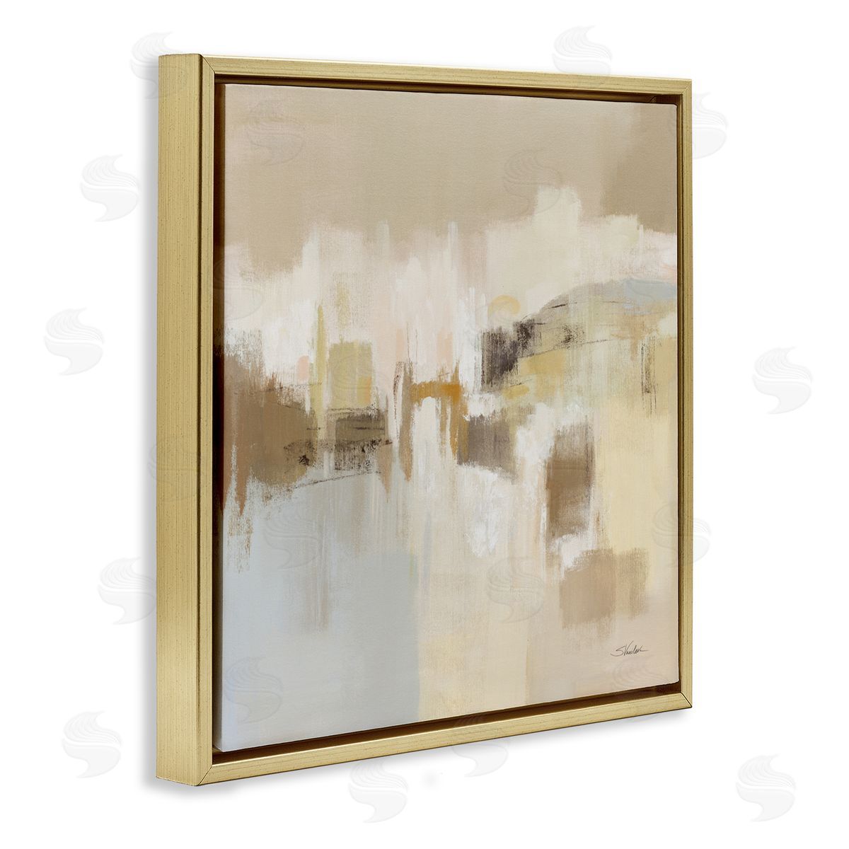 Silvia Vassileva Ethereal Vista Abstract Gold Floating Frame Canvas Art Print