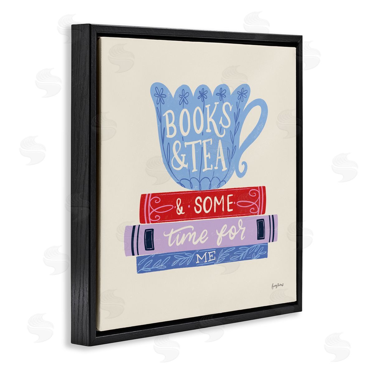 Becky Thorns Books Tea Time For Me Black Floating Frame Canvas Wall Art Print
