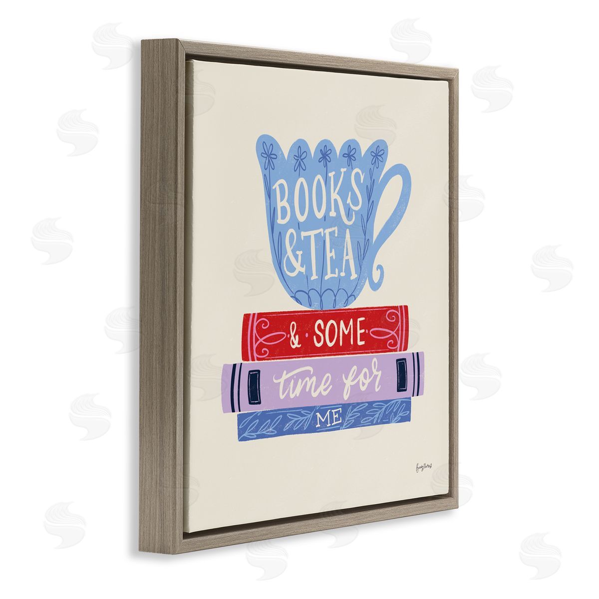Becky Thorns Books Tea Time For Me Brown Floating Frame Canvas Art Print
