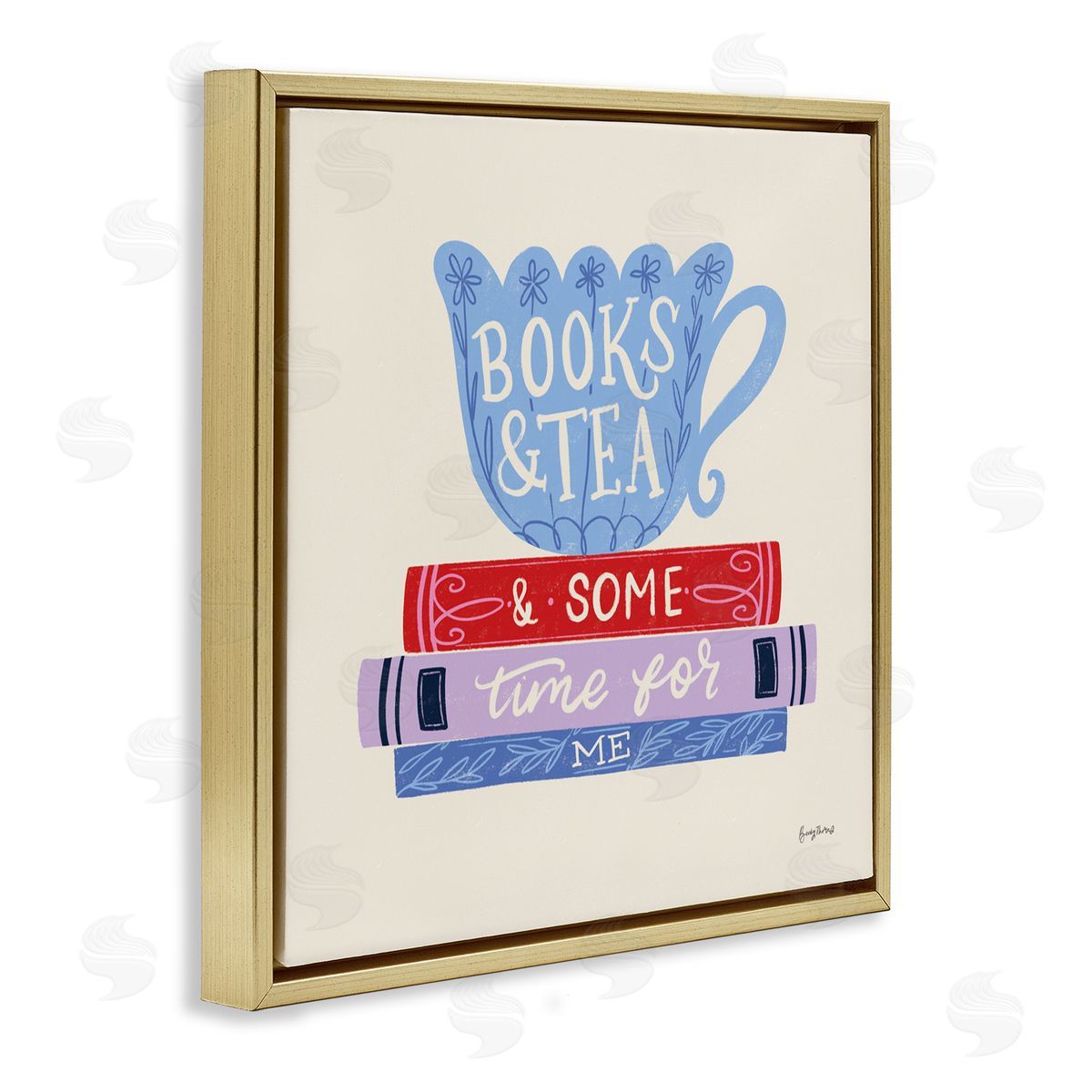 Becky Thorns Books Tea Time For Me Gold Floating Frame Canvas Art Print