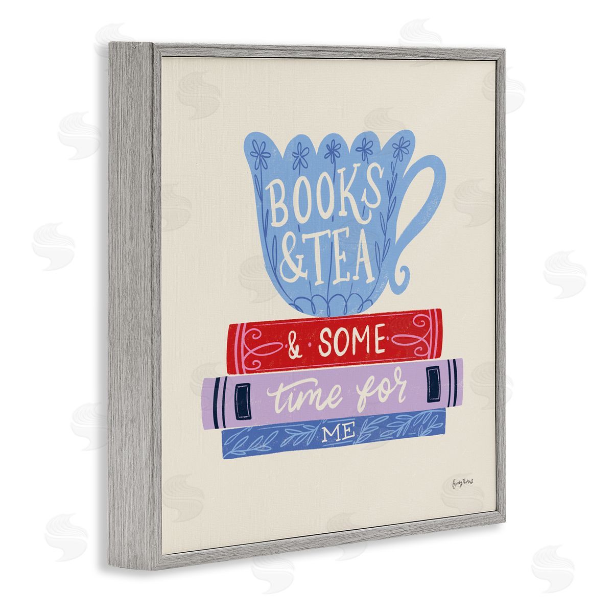 Becky Thorns Books Tea Time For Me Gray Framed Giclee Art Print