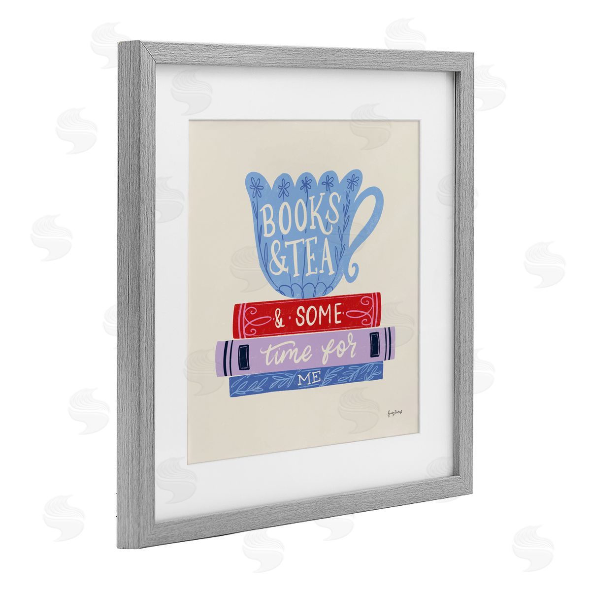 Becky Thorns Books Tea Time For Me Gray Framed Print Under Glass Art
