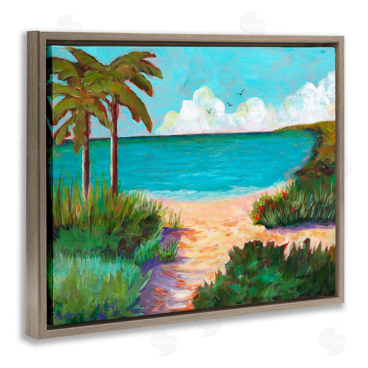 Christine Reichow Favorite Beach Cove Brown Floating Frame Canvas Art Print