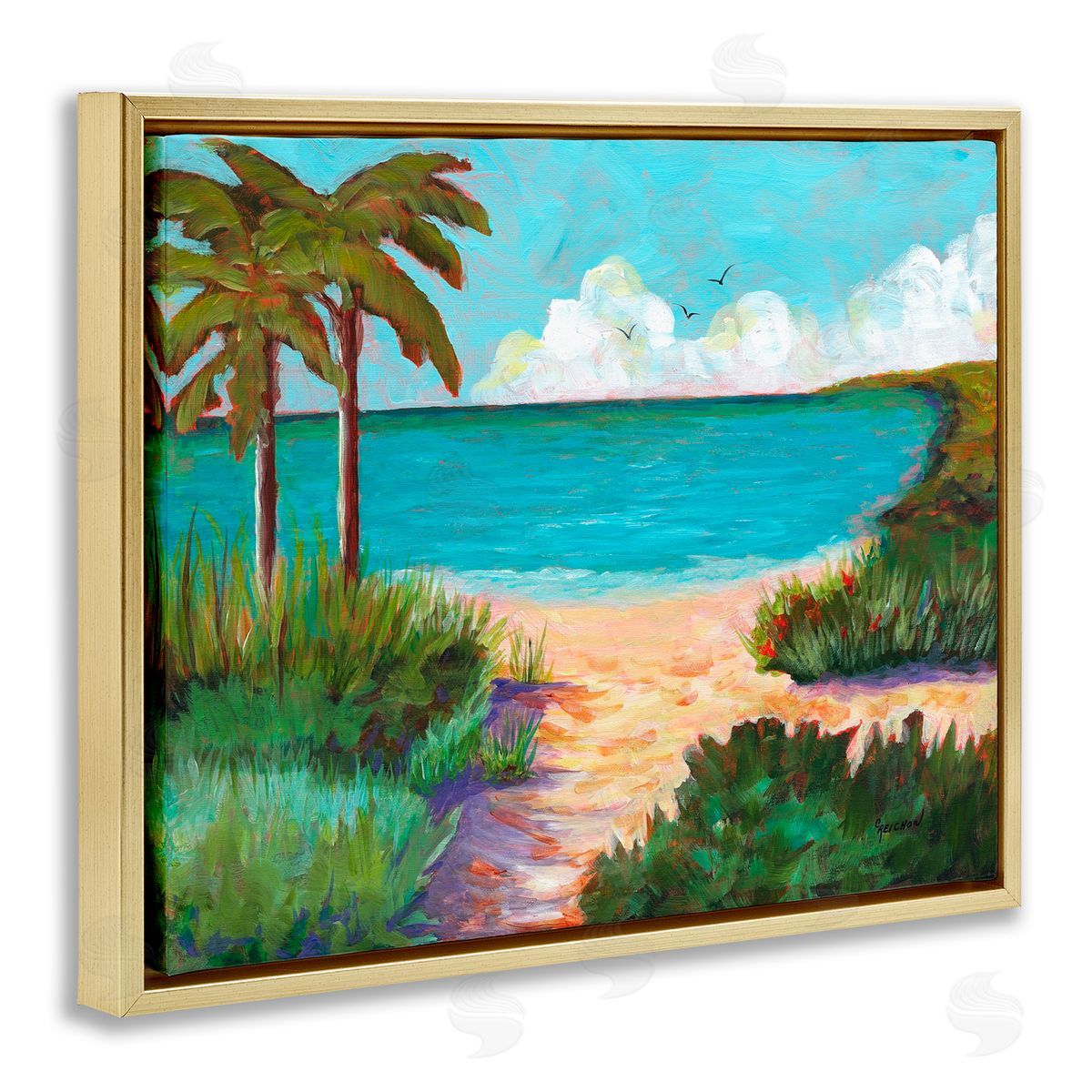 Christine Reichow Favorite Beach Cove Gold Floating Frame Canvas Art Print