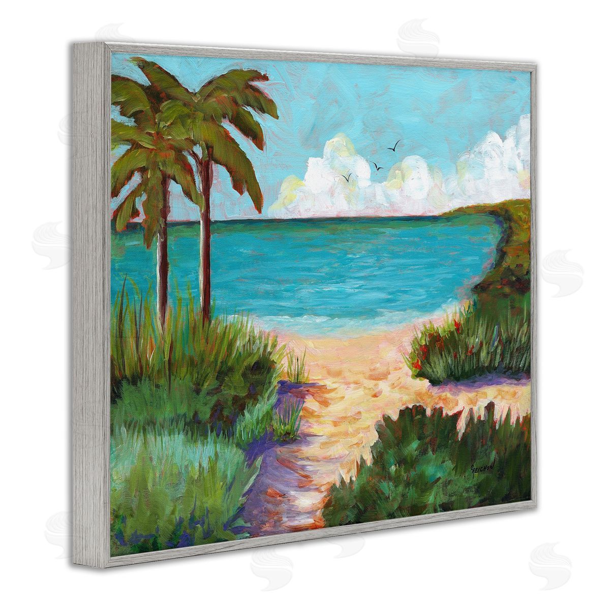 Christine Reichow Favorite Beach Cove Gray Framed Giclee Art Print