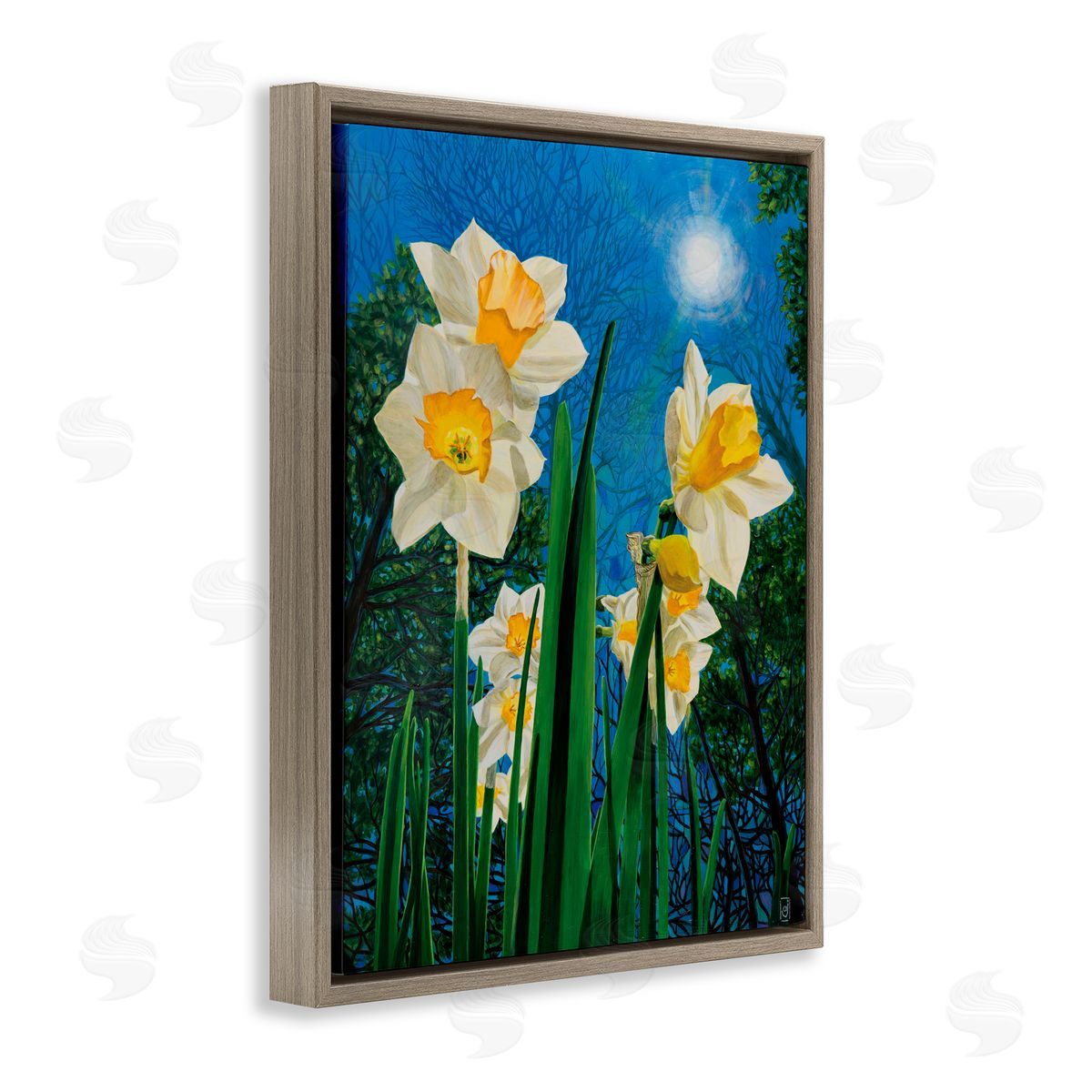 Ann Jasperson Daffodils Under The Sun Brown Floating Frame Canvas Art Print
