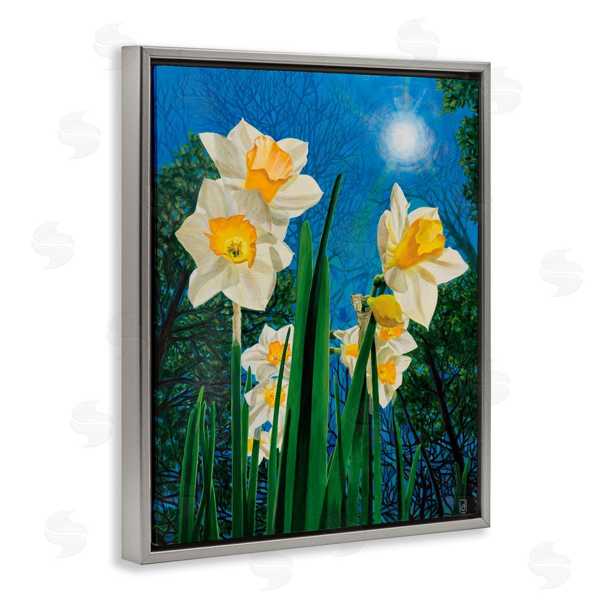 Ann Jasperson Daffodils Under The Sun Gray Floating Frame Canvas Art Print