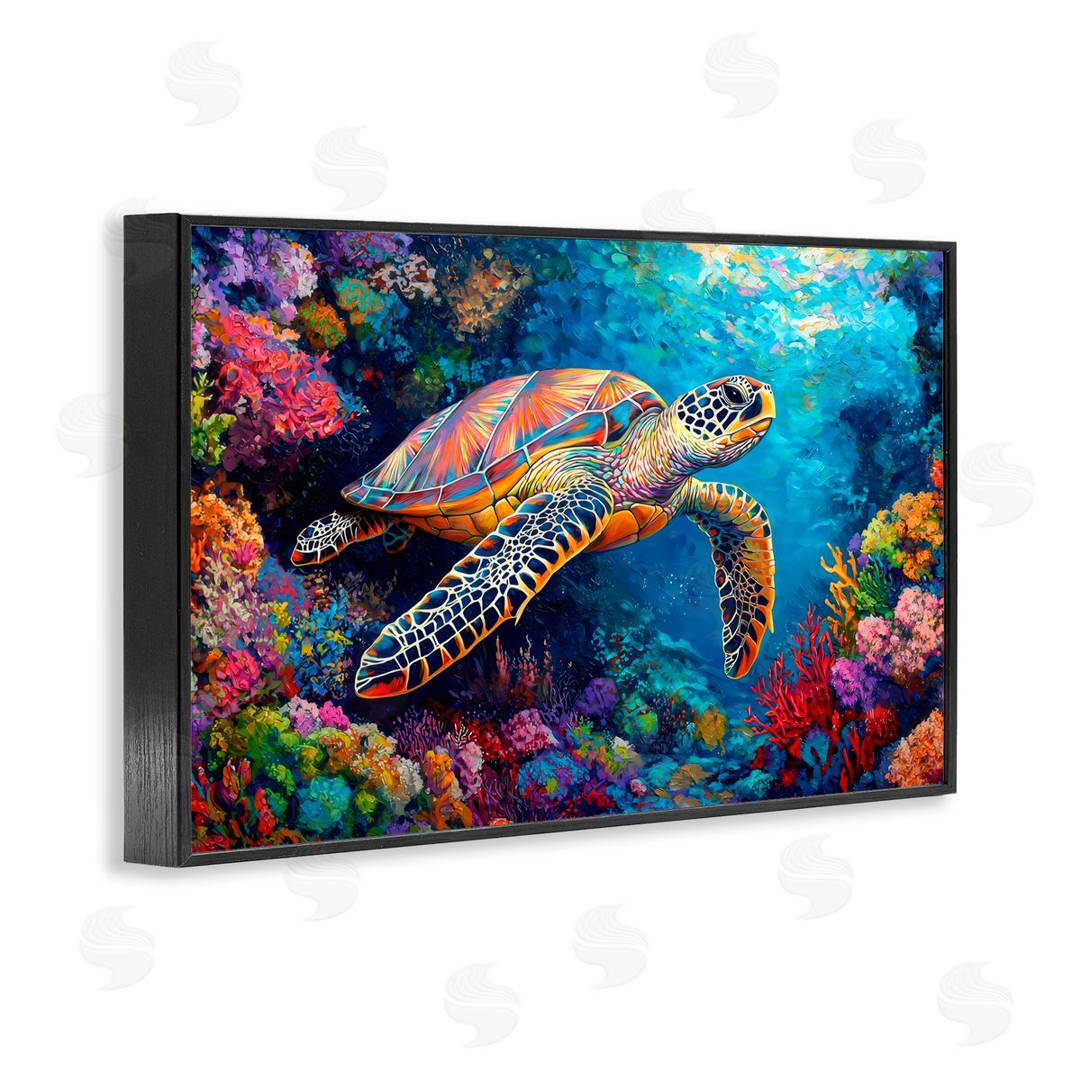 LSR Design Studio Colorful Coral Reef & Turtle Black Framed Giclee Art Print