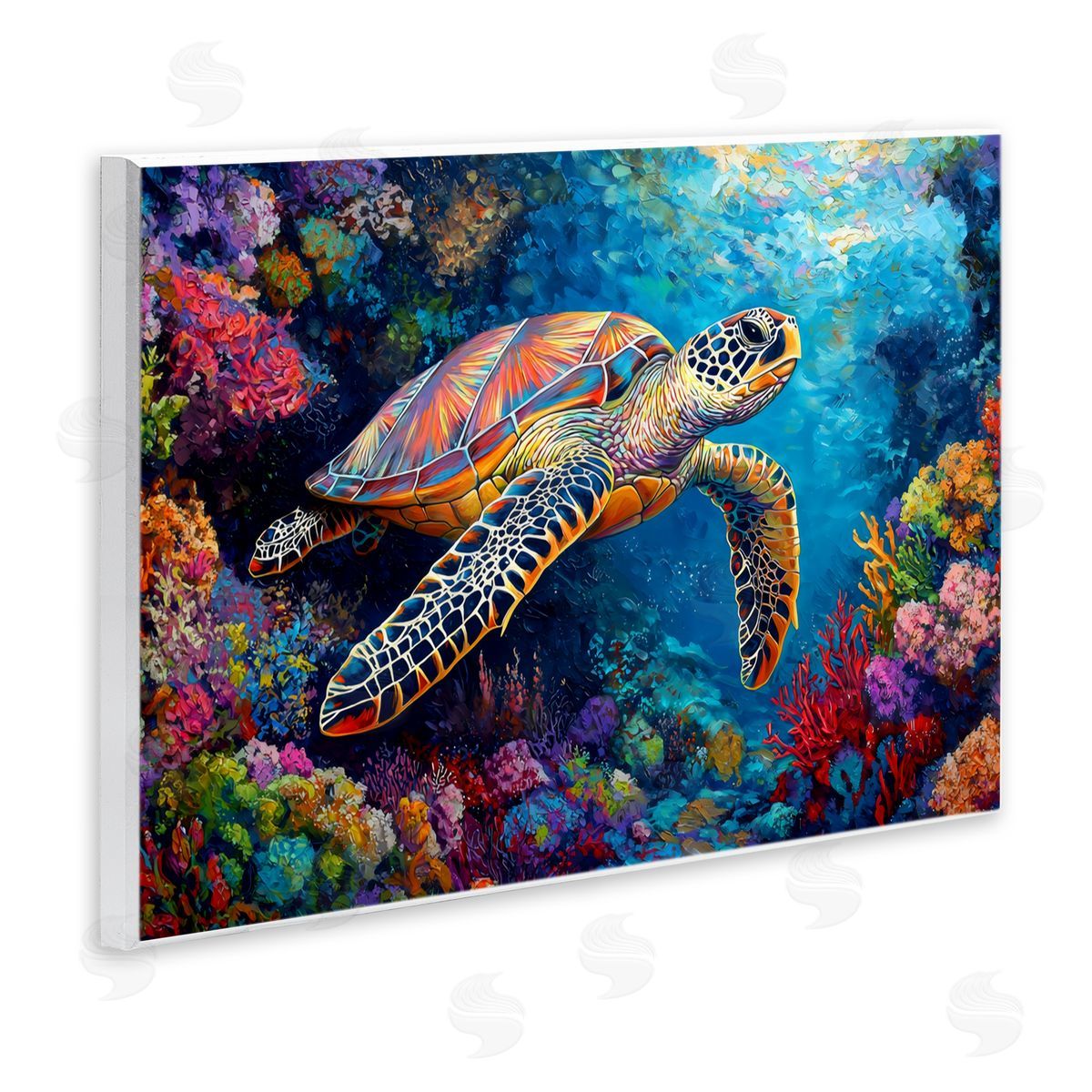 LSR Design Studio Colorful Coral Reef & Turtle Wall Plaque Art Print