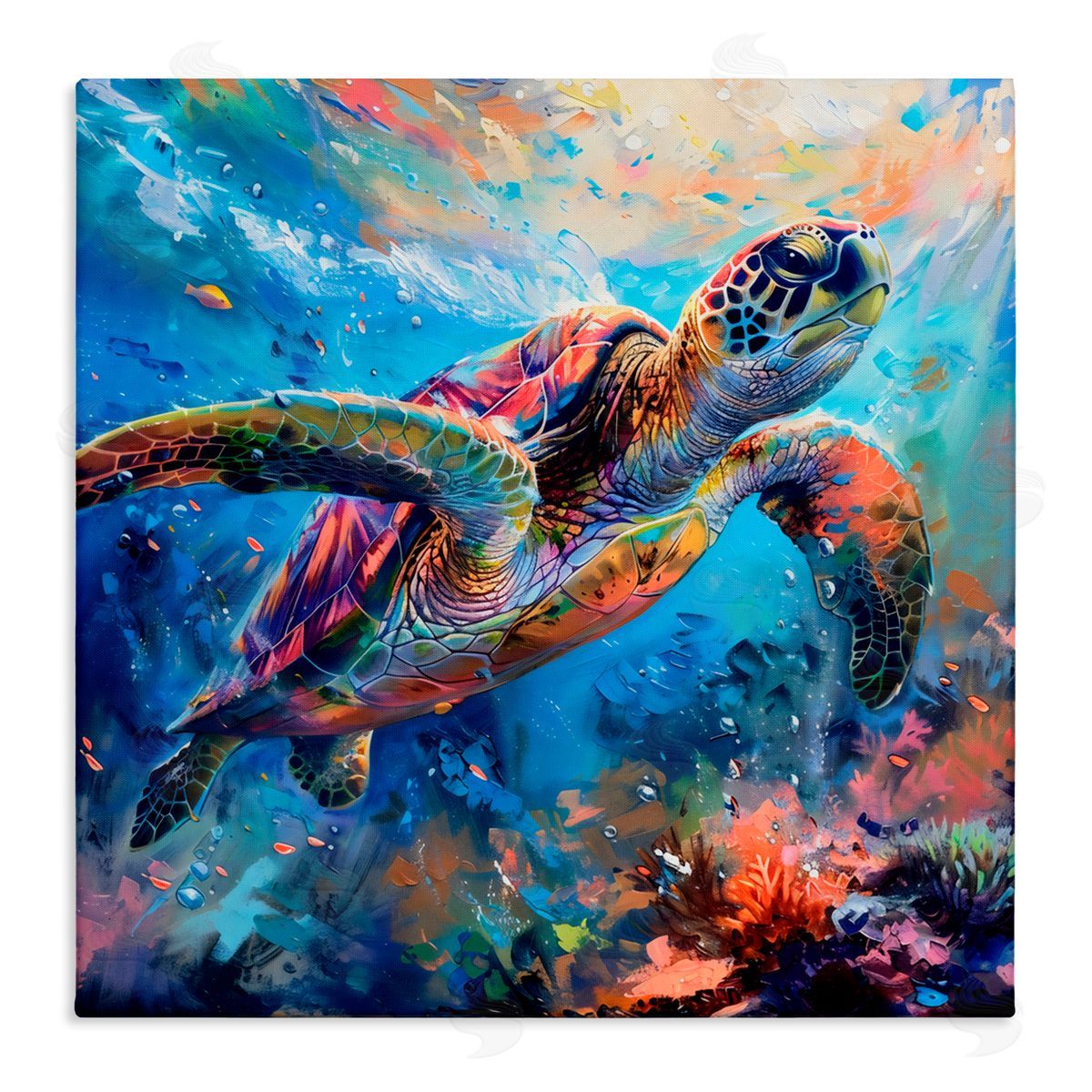 LSR Design Studio Rainbow Sea Turtle & Bubbles Canvas Wall Art Print
