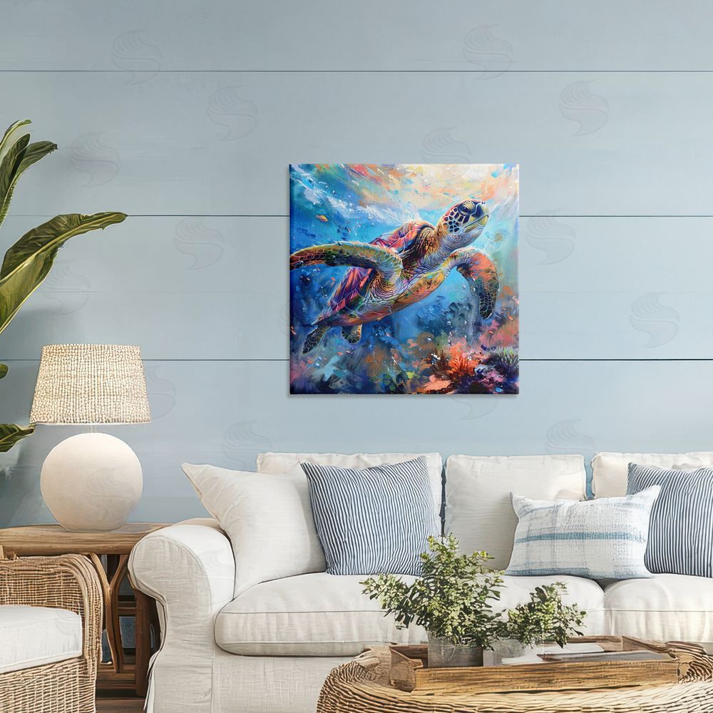 LSR Design Studio Rainbow Sea Turtle & Bubbles Printed Wall Art in Room