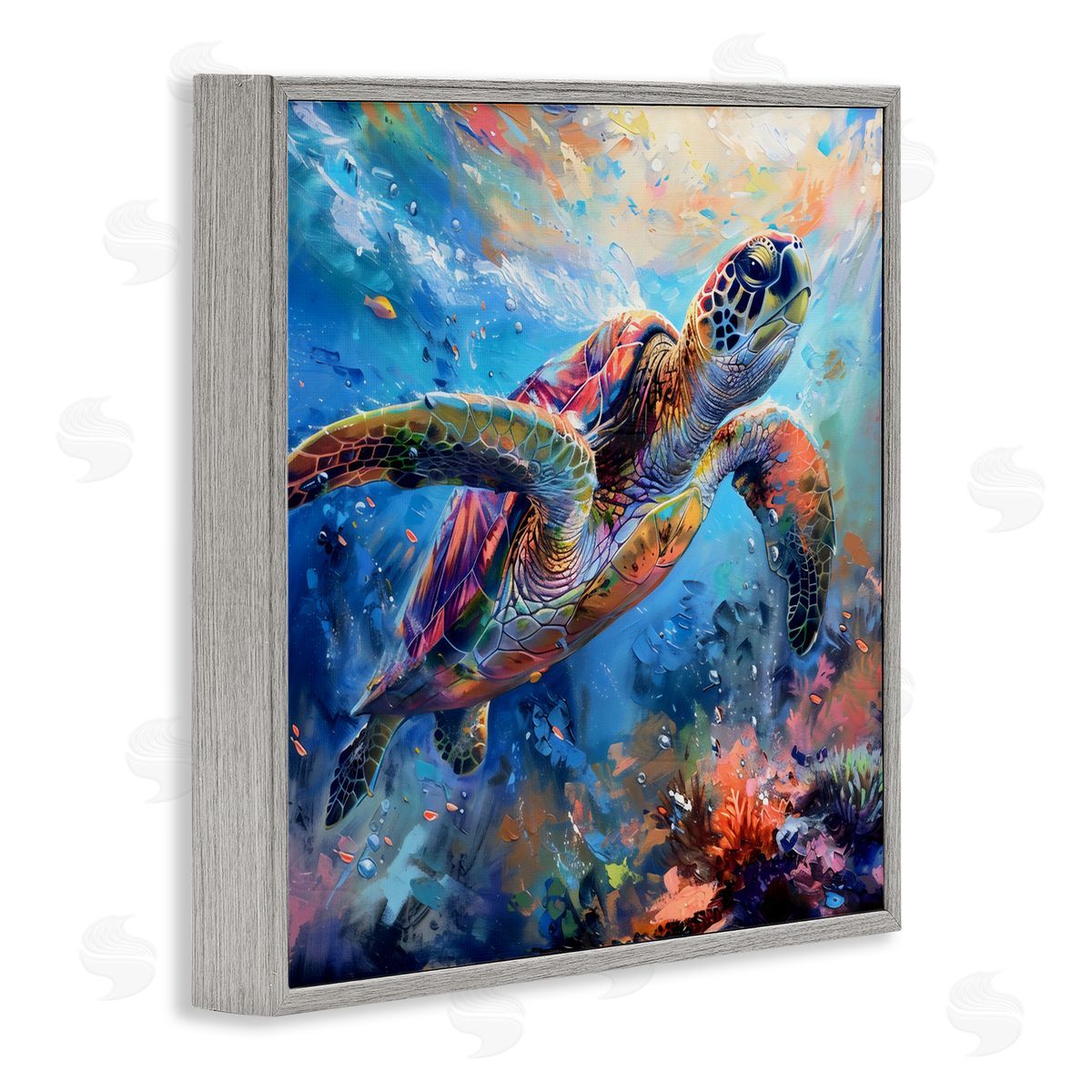 LSR Design Studio Rainbow Sea Turtle & Bubbles Gray Framed Giclee Art Print