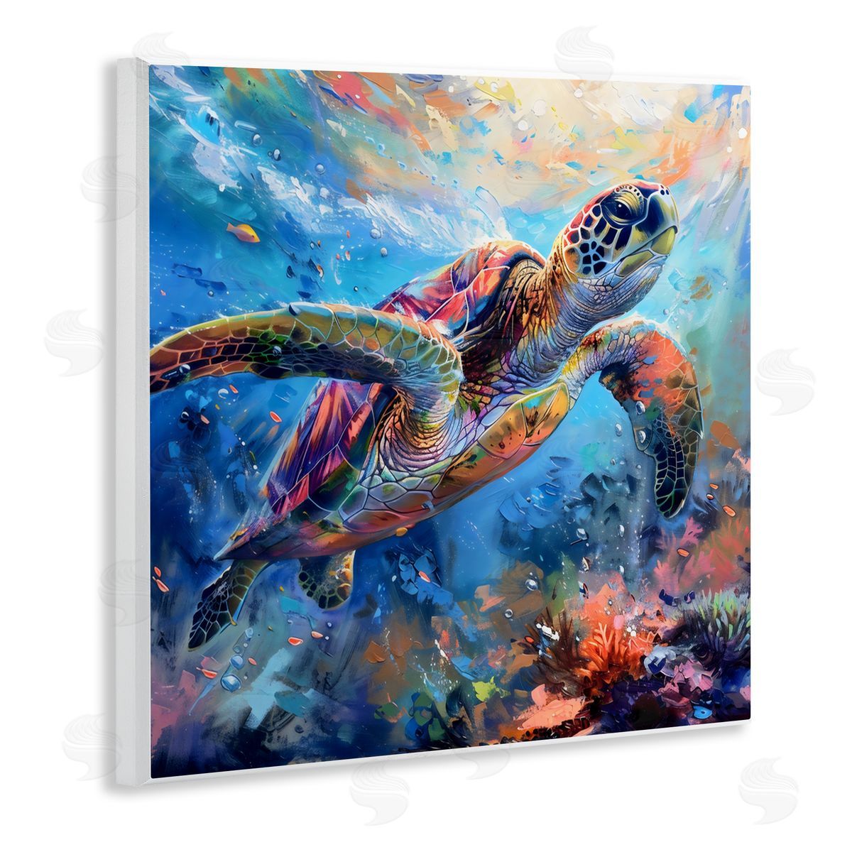 LSR Design Studio Rainbow Sea Turtle & Bubbles Wall Plaque Art Print