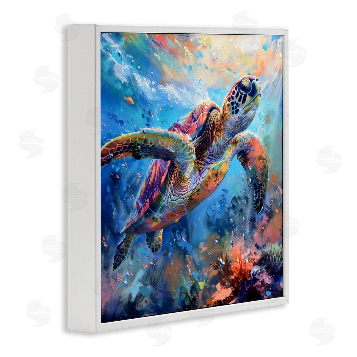 LSR Design Studio Rainbow Sea Turtle & Bubbles White Frame Giclee Art Print