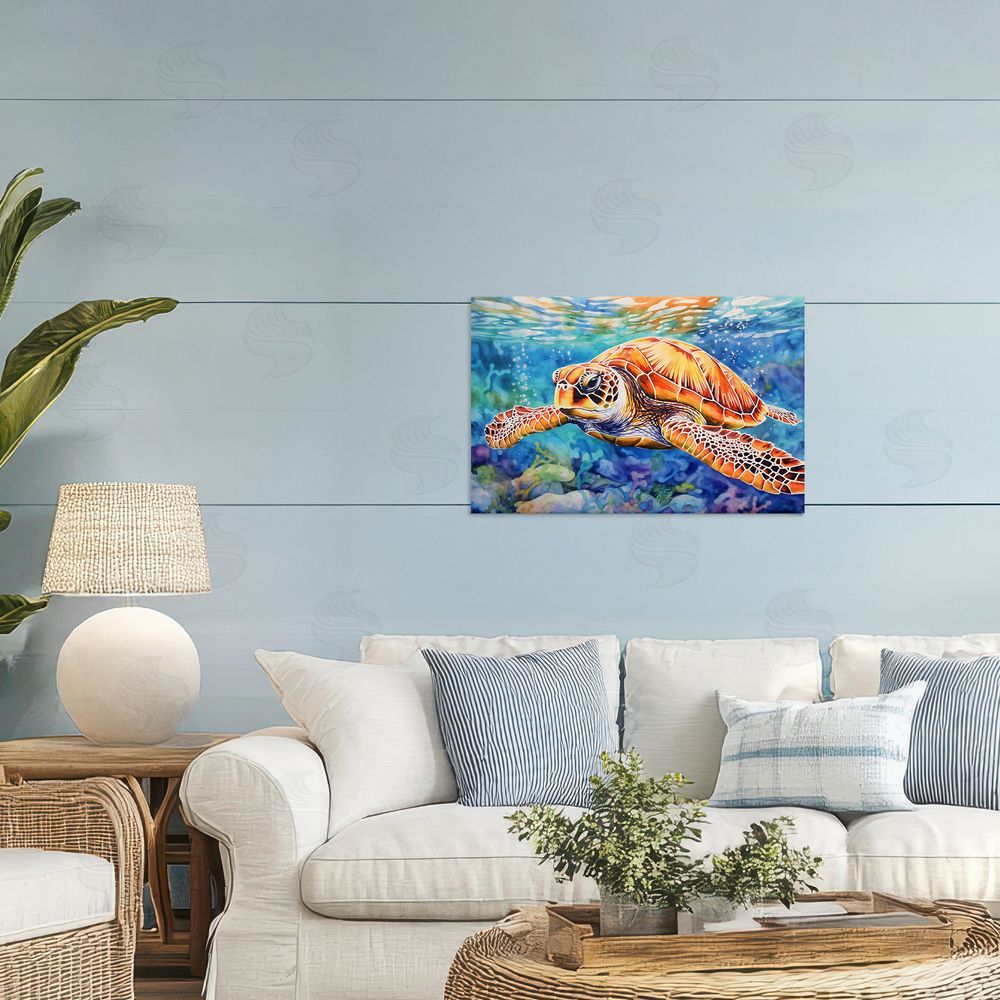 LSR Design Studio Brown Sea Turtle Under Surface Printed Wall Art in Room