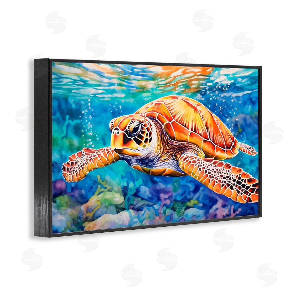 LSR Design Studio Brown Sea Turtle Under Surface Black Framed Giclee Art Print