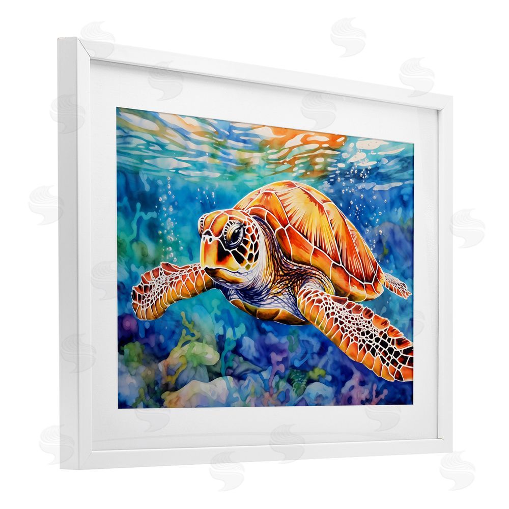 LSR Design Studio Brown Sea Turtle Under Surface White Framed Print Under Glass Art
