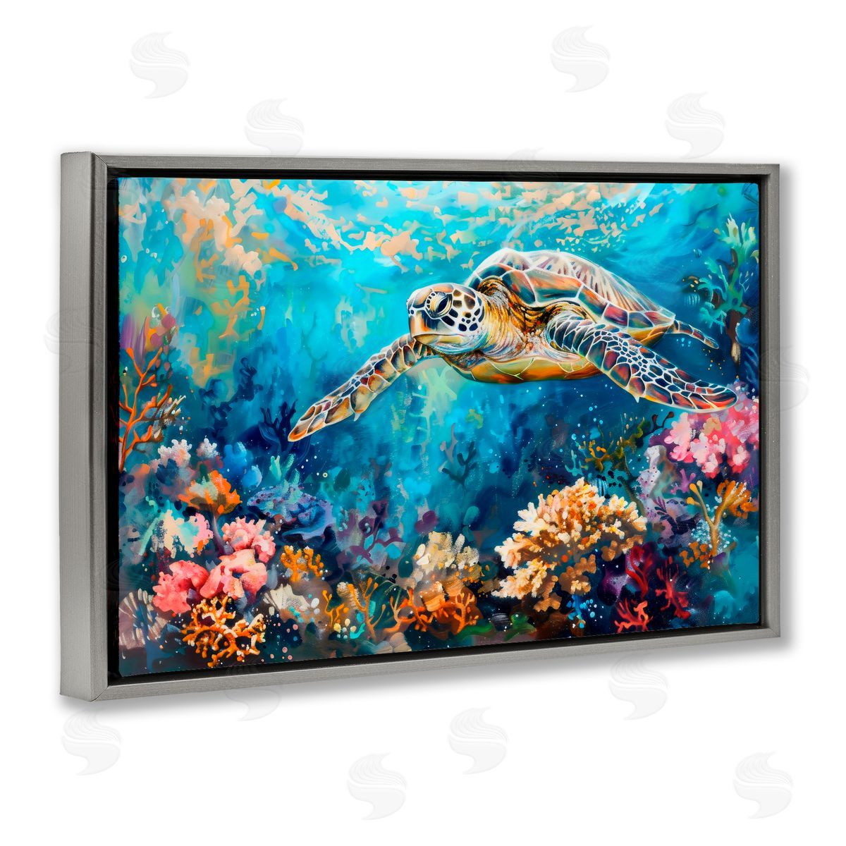 LSR Design Studio Turtle's Underwater World Gray Floating Frame Canvas Art Print